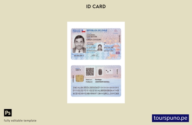 Plantilla de presentación de tarjeta de identificación de Chile lista para impri